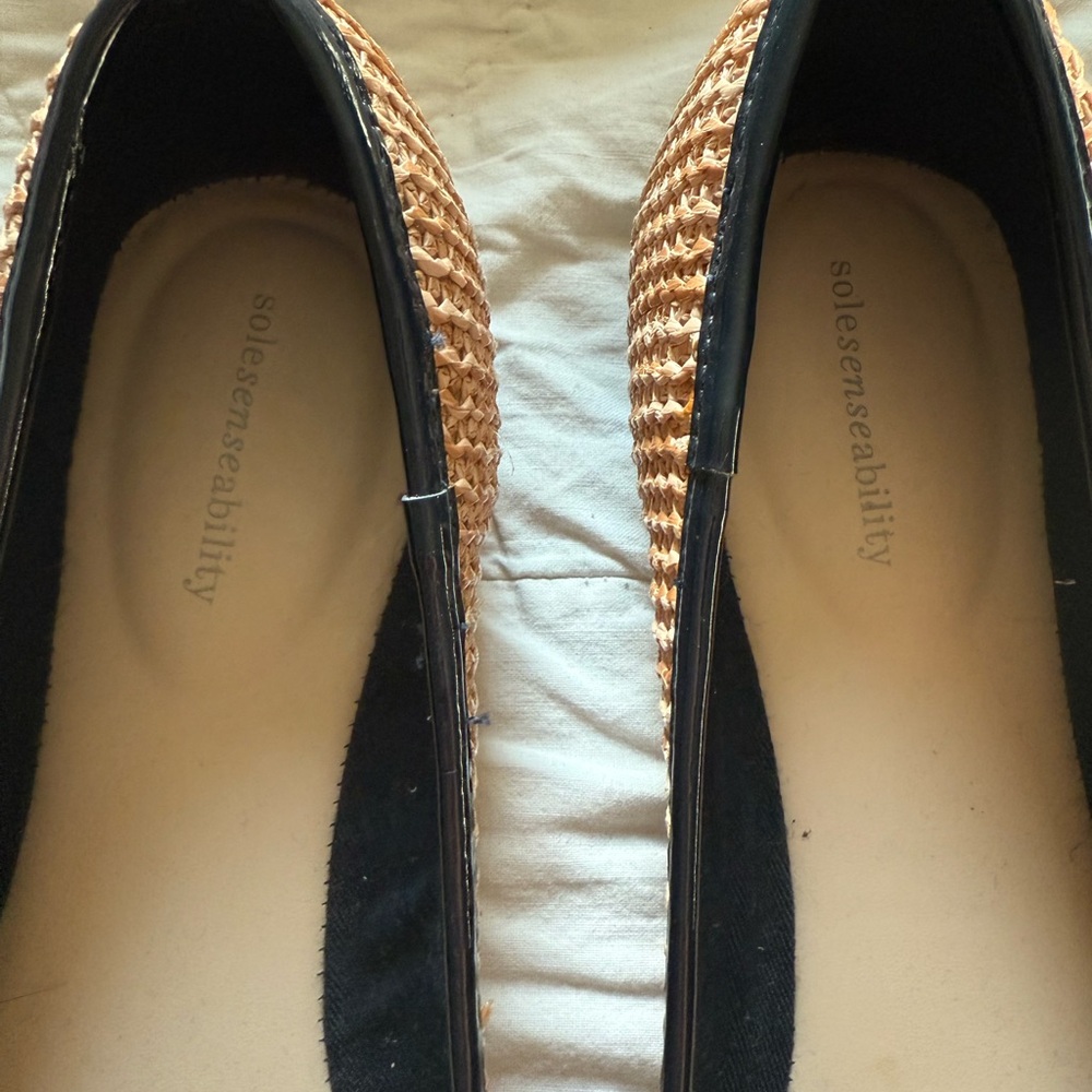 Solesenseability Women’s Wicker and Navy Toe Buckle Style Ballet Flats - Picture 5 of 8